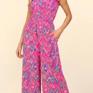 Women’s Pink Printed Wide-Leg Jumpsuit by Haptics NWOT